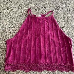 Free People Cropped Ribbed Racer Back with Lace Trim